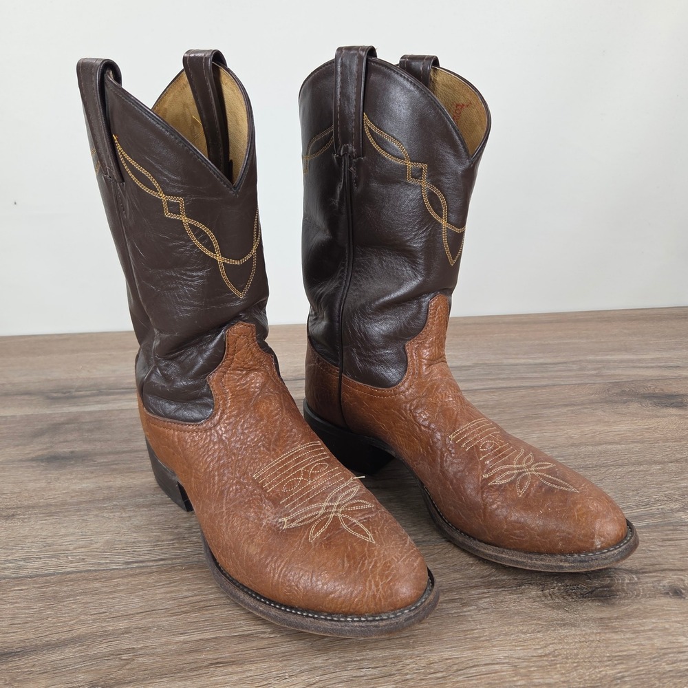 Tony Lama Mens sz 8D Vintage Brown Leather Western Cowboy Boots Made In USA